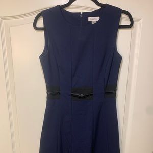 Calvin Klein Navy Belted A-Line Dress